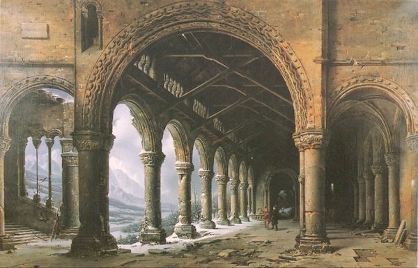 The Effect of Fog and Snow through a Ruined Gothic Collonade. Dauggere, 1826