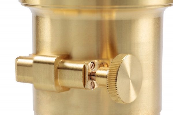 Gear-and-rail focusing knob of a Lomography Petzval lens. Lomography. http://shop.lomography.com/en/brass-petzval-canon-mount